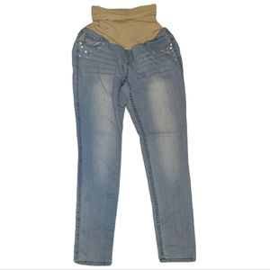 Motherhood oh baby Maternity light faded blue jeans M Rhinestones